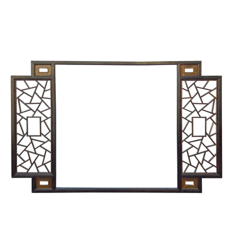 Chinese Two Brown Tone Lattice Pattern Center Open Wall Panel Frame cs780S