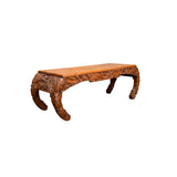 Vintage Floral Relief Carving Brown Rectangular Curve Legs Coffee Table ws3598S