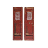 Pair Vintage Chinese Red Black Fujian Style Carving Wood Wall Door Panels ws3659S