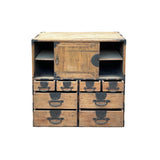 Vintage Distressed Natural Wood Black Hardware Accent Tansu Chest Cabinet ws3817S
