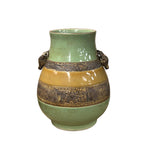 Orient Crackle Green Dragon Motif Ram Heads Artistic Pottery Ceramic Vase ws4706S