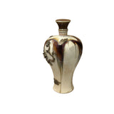 Oriental Silver Color Metal Dragons Motif Ceramic Jar Vase Art ws4801S