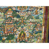 Tibetan Handpainted Fabric Trim Mountains of Buddhas Thangka Framed Art ws4808S