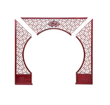 Chinese Reddish Brown Flower Ducks Geometric Round Arch Wood Room Divider GB100S