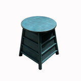 Chinese Distressed Light Blue Round Top Drawers Wood Stool Table ws3052S