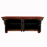 Chinese Tibetan Brick Red Jaguars Graphic Low TV Console Table cs7590S
