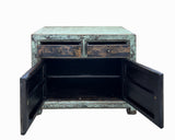 Chinese Distressed Blue Green Red Graphic Sideboard Console Cabinet cs7705S