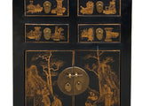 Vintage Oriental Distressed People Golden Graphic Black Side Table Cabinet cs7796S
