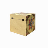 Chinese Distressed Beige Cream Double Fishes Graphic Square Shape Box ws3490S