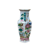Oriental Hexagonal Floral Peacocks Graphic Porcelain Art Vase ws4733S