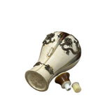 Oriental Silver Color Metal Dragons Motif Ceramic Jar Vase Art ws4801S