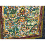 Tibetan Handpainted Fabric Trim Mountains of Buddhas Thangka Framed Art ws4808S