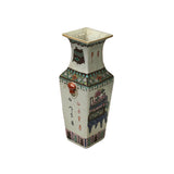 Chinese White Canton Famille Mille Graphic Square Porcelain Vase ws4888S