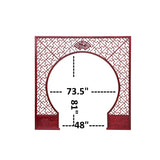 Chinese Reddish Brown Flower Ducks Geometric Round Arch Wood Room Divider GB100S