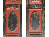 Pair Vintage Chinese Red Black Fujian Style Carving Wood Wall Door Panels ws3659S