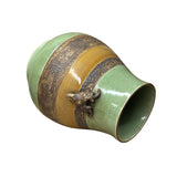 Orient Crackle Green Dragon Motif Ram Heads Artistic Pottery Ceramic Vase ws4706S