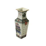 Chinese White Canton Famille Mille Graphic Square Porcelain Vase ws4888S