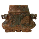 Chinese Stone Carved Tan Green Rectangular Pixiu Incense Burner Display ws3150S