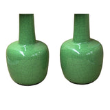Pair Orient Crackle Pattern Verdant Green Color Pottery Ceramic Vases ws4701P