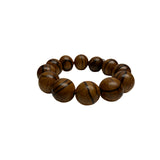 Chinese Brown Stain Cypress Stripe Beads Hand Rosary Praying Bracelet ws4862S