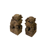 Pair Chinese Hand-carved Vintage Wood Fengshui Foo Dog Figures ws3382S