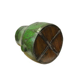 Chinese Vintage Distressed Bright Green Round Deco Wood Bucket ws3549S