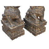 20" Pair Chinese Rustic Stone Fengshui Foo Dogs Lions Statue ws3625BS