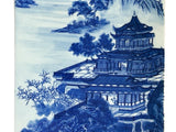 Chinese Blue White Mountain Trees Houses Graphic Porcelain Plaque Art ws4906S