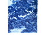 Chinese Blue White Mountain Trees Houses Graphic Porcelain Plaque Art ws4906S