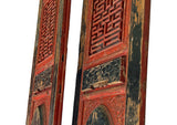 Pair Vintage Chinese Red Black Fujian Style Carving Wood Wall Door Panels ws3659S