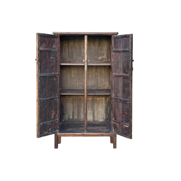 Chinese Vintage Brown Patina Simple Two Doors Noodle Storage Cabinet ws4283S