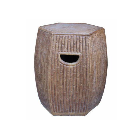Chinese Hexagon Bamboo Theme Brown Ceramic Clay Garden Stool cs3257S