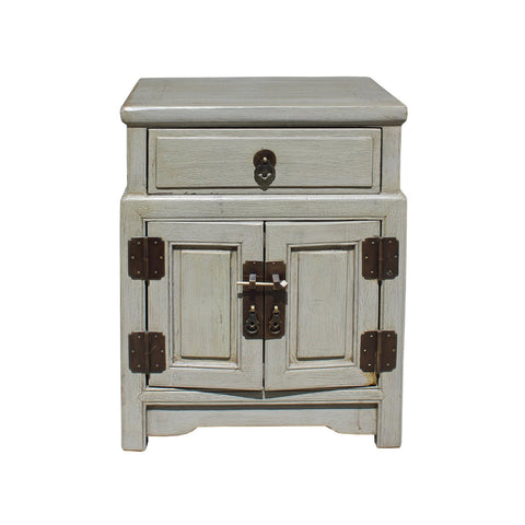 Chinese Distressed Light Gray Metal Hardware End Table Nightstand cs3917S