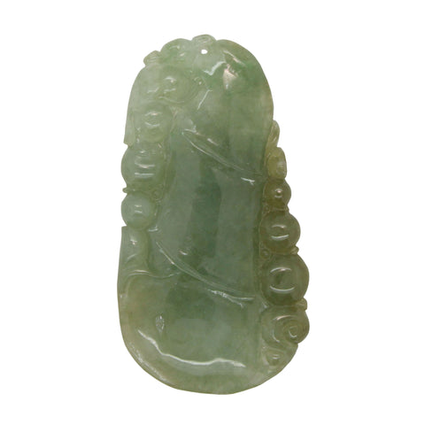 Carved Natural Jade Luyi Wave And Longevity Peach Pendant k320NS