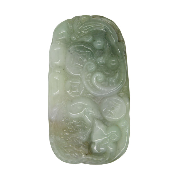 Zodiac Jade Pendant With Flying Dragon Spiral On Money Wave And Longevity Peach k331NS Zodiac Jade Pendant With Flying Dragon Spiral On Money Wave And Longevity Peach k331NS