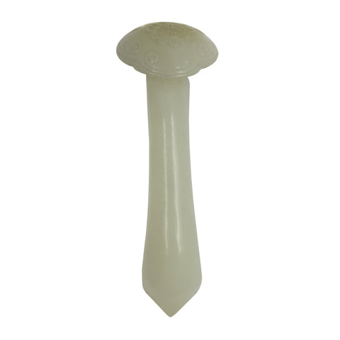 Carved Luyi Shape Natural Jade Pin With Longevity Graphic k135NS