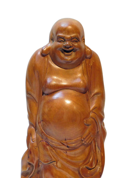 Chinese Hand Carved Standing Happy Buddha Budai Luohan Statue On Cloud Base n248S