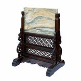 Natural Marble Stone Plaque with Carved Wood Stand – Abstract Feng Shui Decor cs6967S