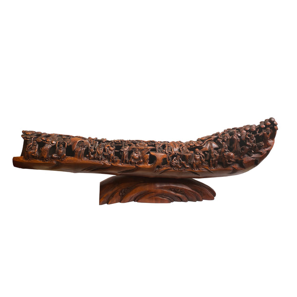 Exquisite Carved Bamboo Curved Boat Depicting the 18 Lohan Arhats ws1391S Exquisite Carved Bamboo Curved Boat Depicting the 18 Lohan Arhats ws1391S