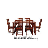 Chinese Yellowish Brown Rosewood Rectangular Dining Table Set 6 Chairs cs4887S