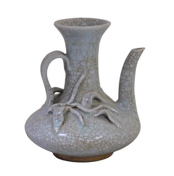 Chinese Celadon Crackle Ceramic Pottery 3D Floral Root Teapot Shape Vase cs110S Chinese Celadon Crackle Ceramic Pottery 3D Floral Root Teapot Shape Vase cs110S