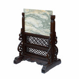 Natural Marble Stone Plaque with Carved Wood Stand – Abstract Feng Shui Decor cs6967S