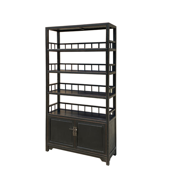 Handmade Chinese Vintage Black Bookcase – Solid Wood Storage Shelf cs7279S