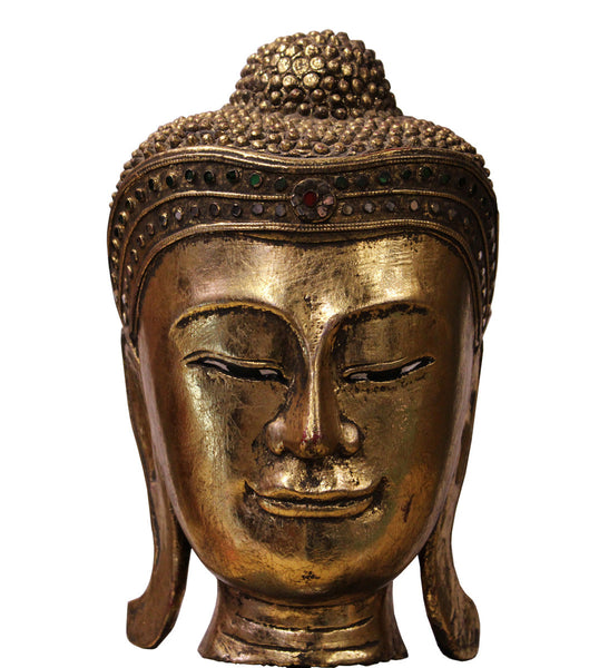 Quality Handcrafted Wood Gold Color Serene Peaceful Meditate Buddha Head On Stand n271S Quality Handcrafted Wood Gold Color Serene Peaceful Meditate Buddha Head On Stand n271S