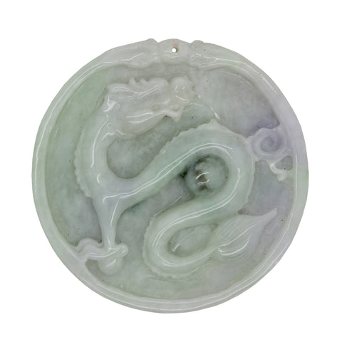 Green Jade Chinese Carved Zodiac Dragon Medallion Feng Shui Pendant k323NS