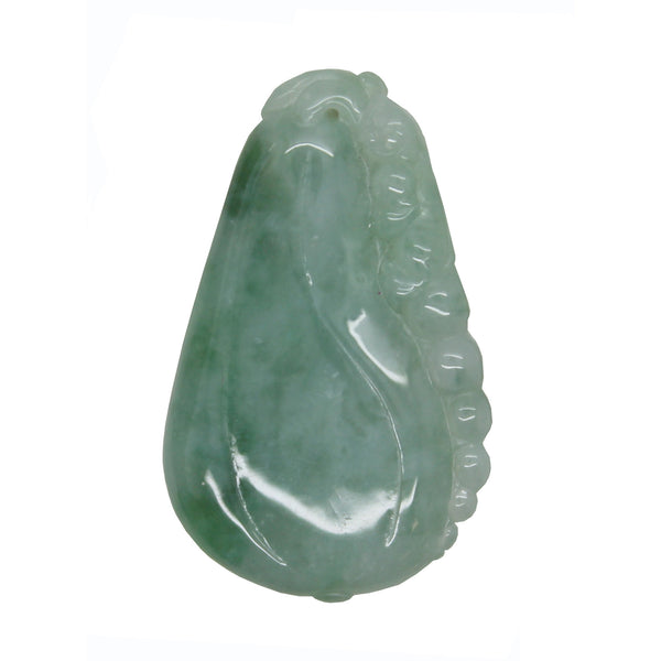 Hand Carved Green Jade Caterpillar On Eggplant Pendant n532S Hand Carved Green Jade Caterpillar On Eggplant Pendant n532S