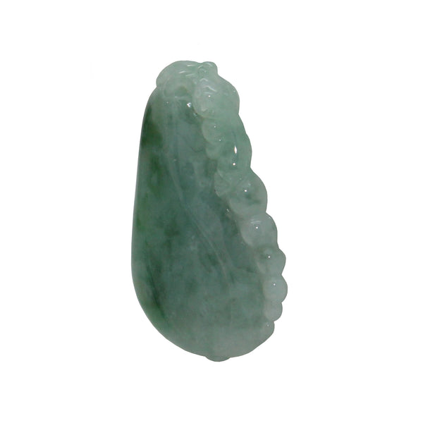 Hand Carved Green Jade Caterpillar On Eggplant Pendant n532S Hand Carved Green Jade Caterpillar On Eggplant Pendant n532S