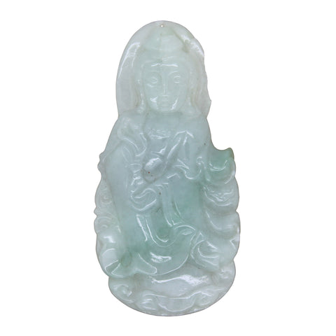 Jade Sitting Kwan Yin - Bodhisattva - Goddess Of Mercy Jade Pendant n536S