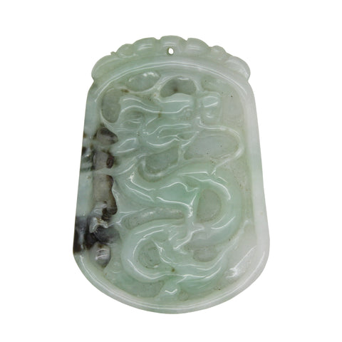 Natural Jade Chinese Rectangular Pendant Plate With Dragon and Luyi Flower Art n538S