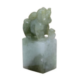Natural Jade Detail Carved Chinese Table Top Small Foo Dog Statue n549S